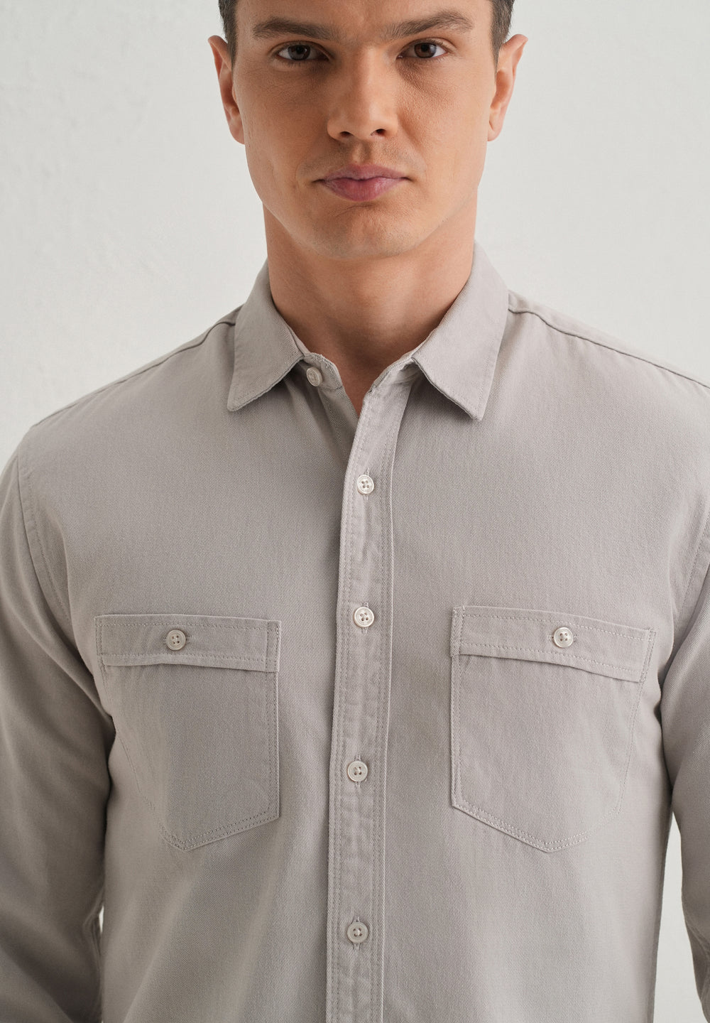Grey Plain Double Pocket Shirt