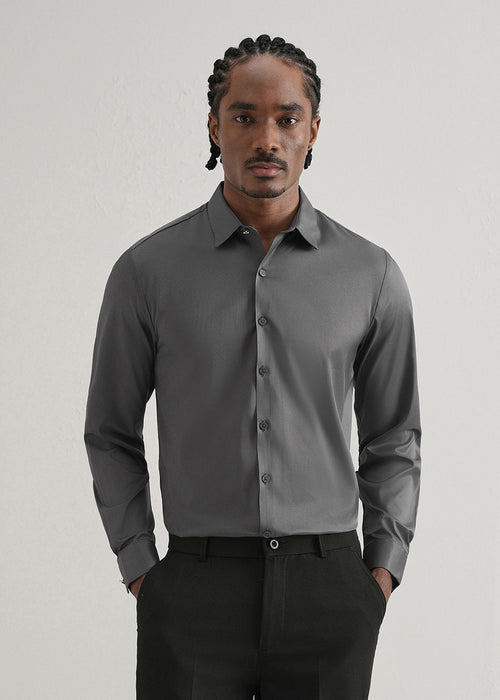 Grey Plain Stitchless Placket Shirt