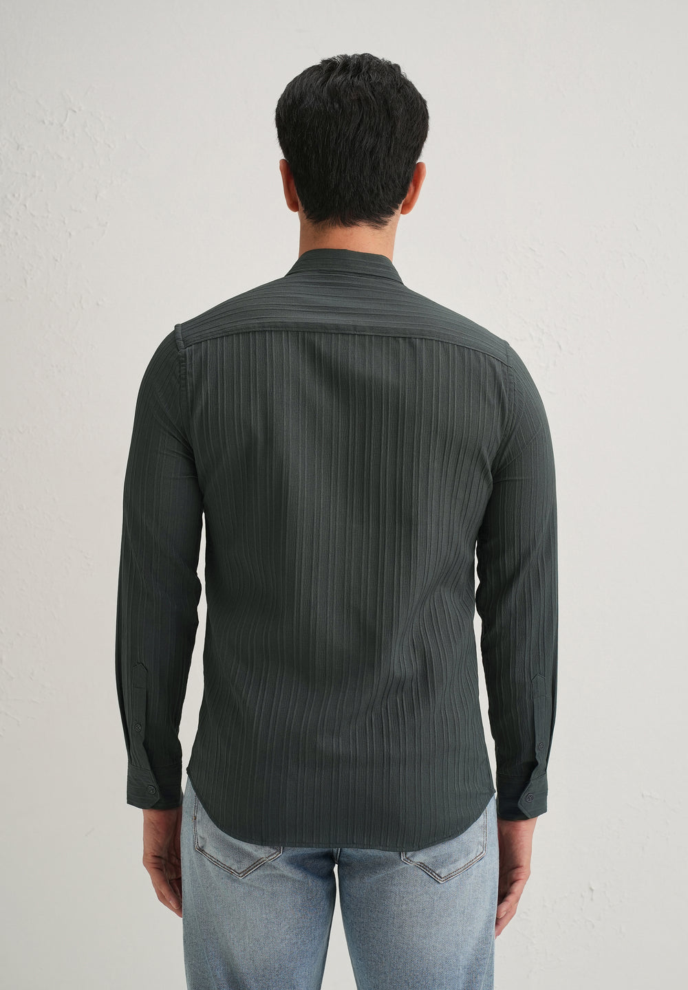 Grey Plain Self Striped Shirt