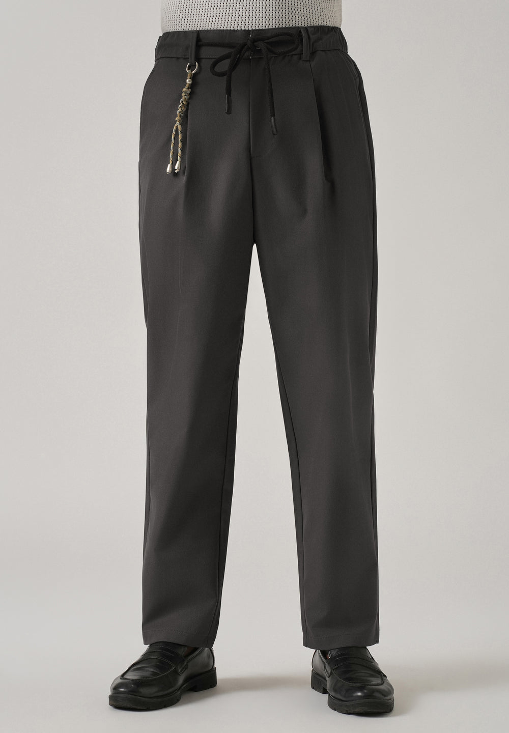 Grey Pleated Drawstring Pant