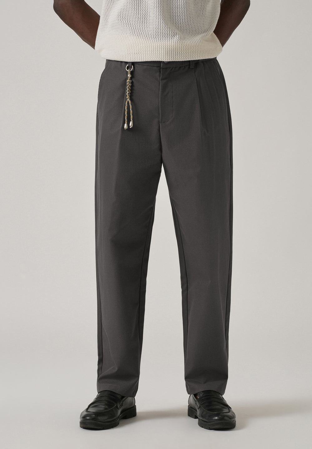 Grey Pleated Drawstring Pant