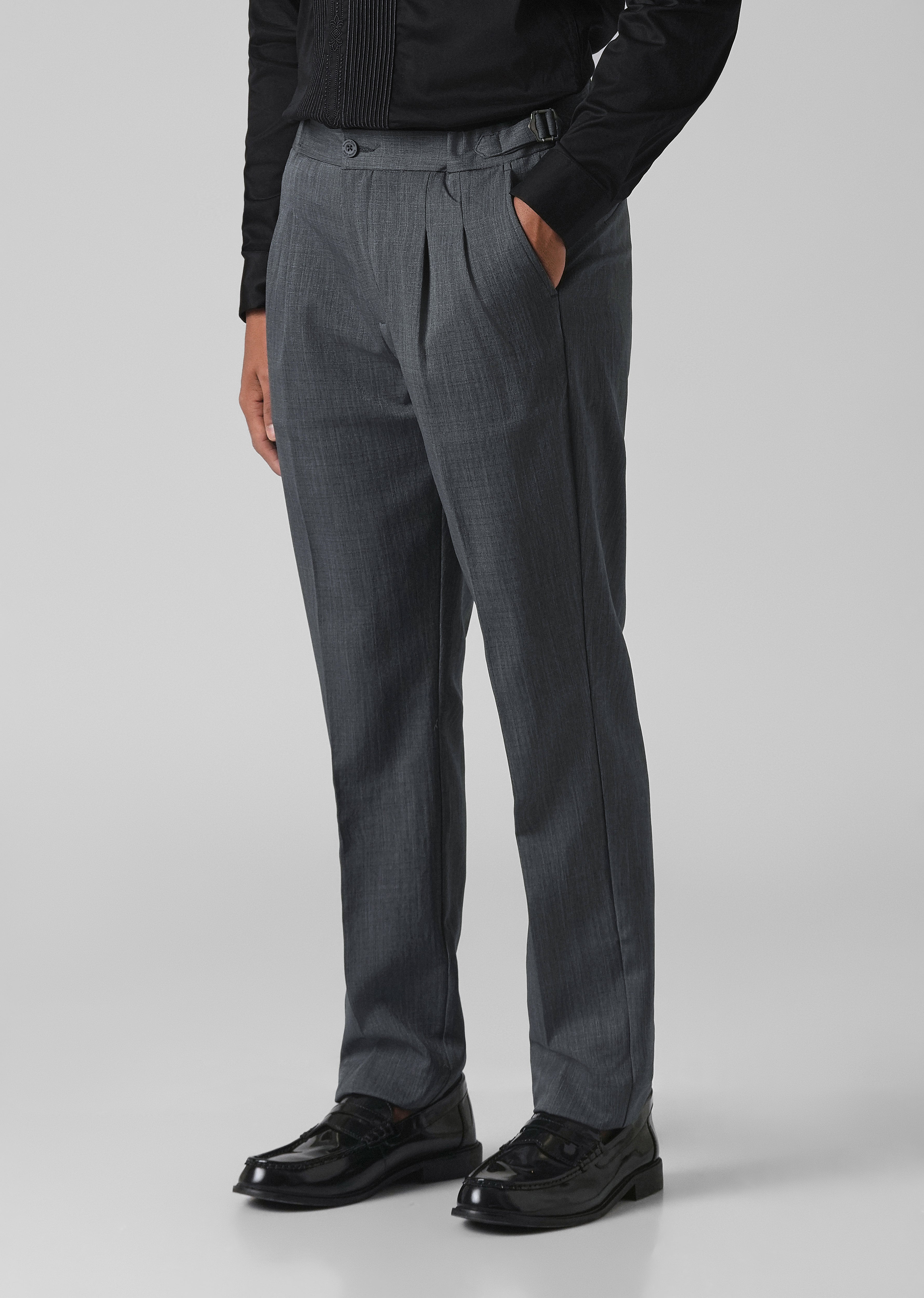Grey Pleated Gurkha Pant