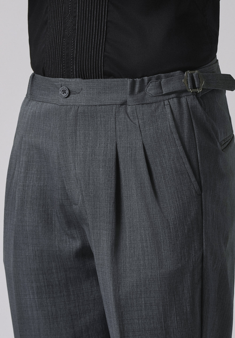 Grey Pleated Gurkha Pant
