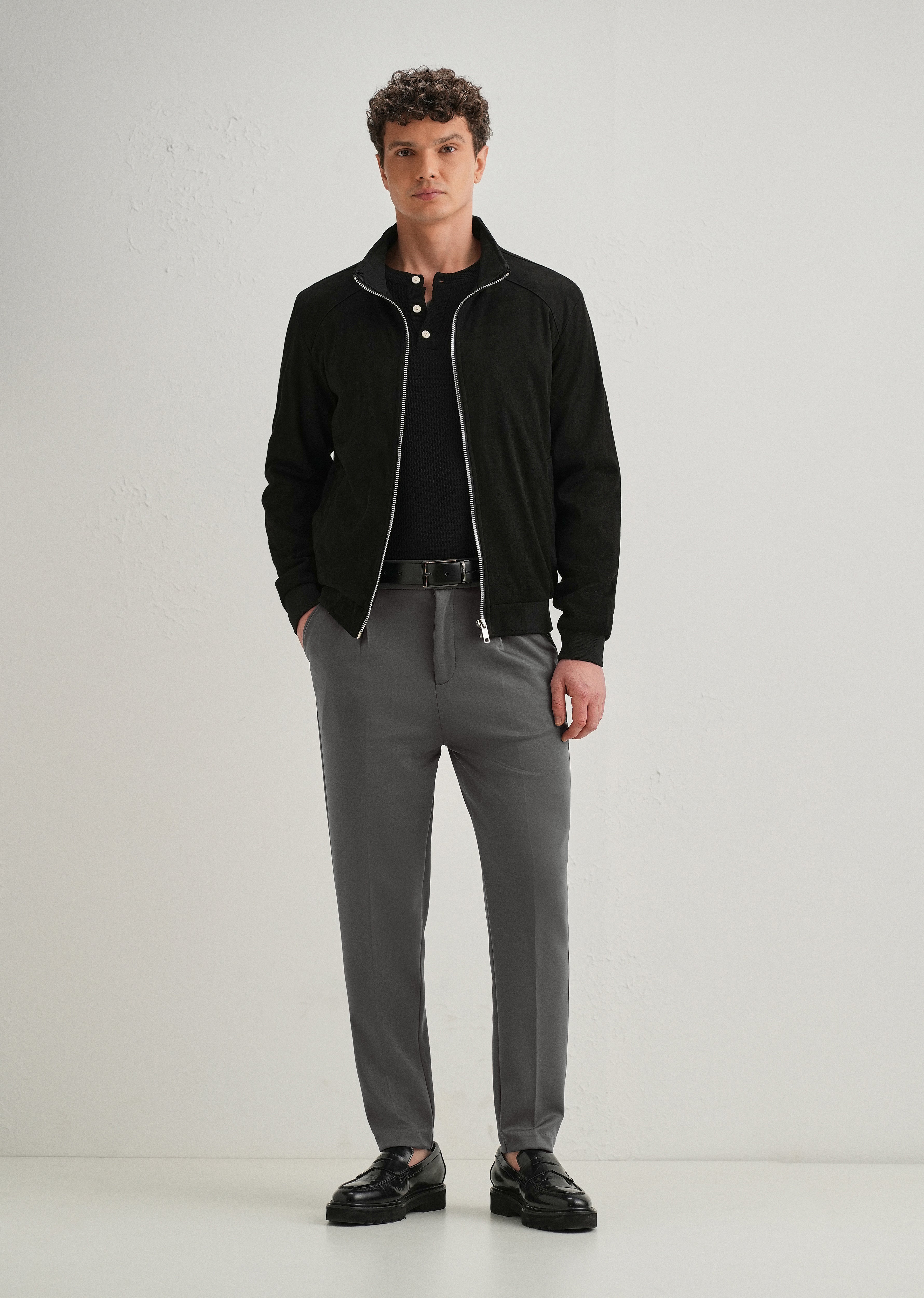 Grey Pleated Relaxed Fit Trousers