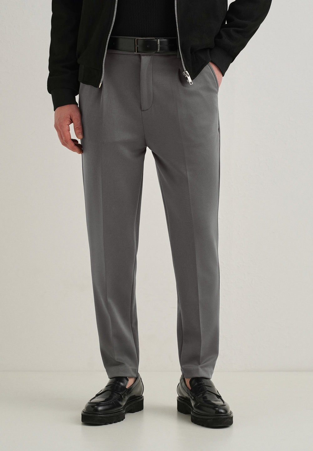 Grey Pleated Relaxed Fit Trousers