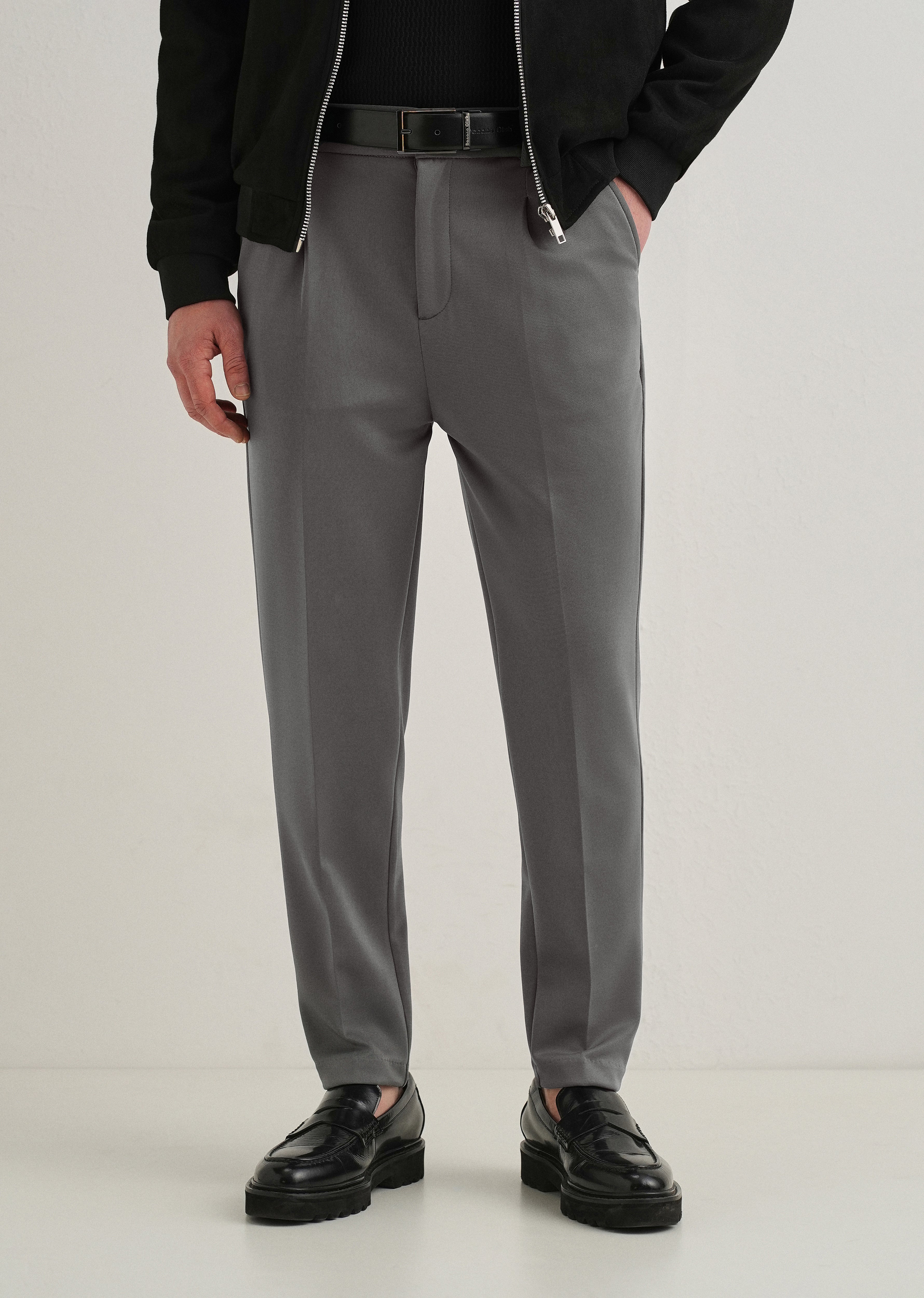 Grey Pleated Relaxed Fit Trousers