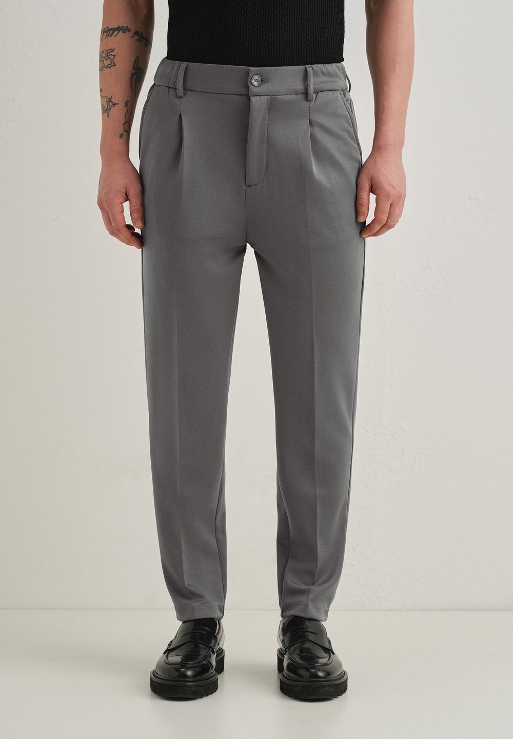 Grey Pleated Relaxed Fit Trousers