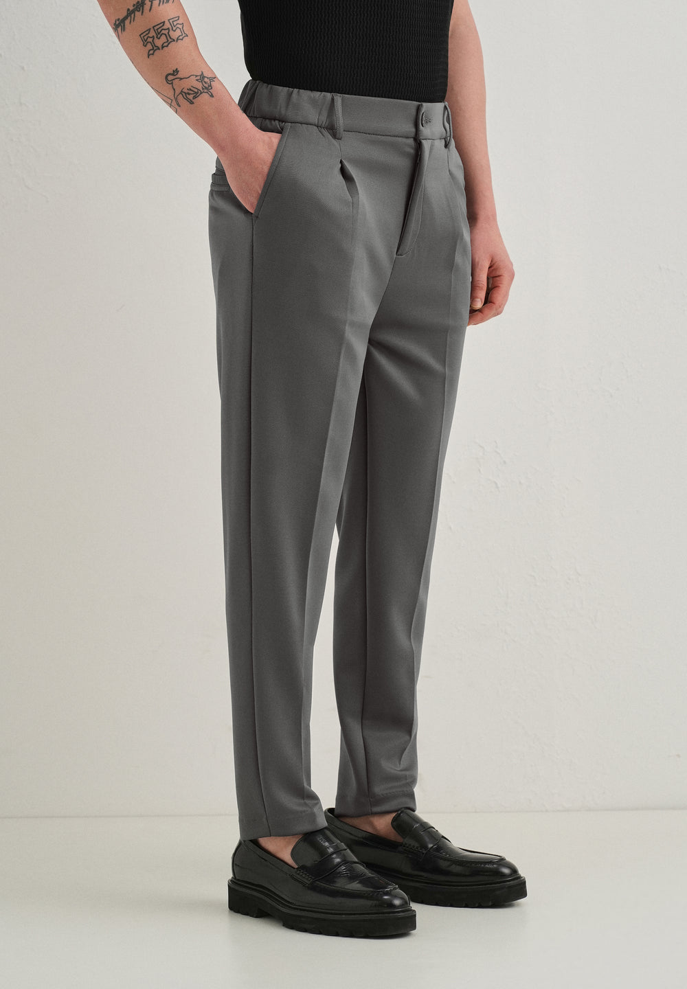 Grey Pleated Relaxed Fit Trousers