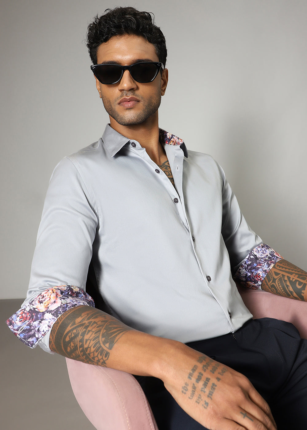 Grey Printed Cuff Shirt