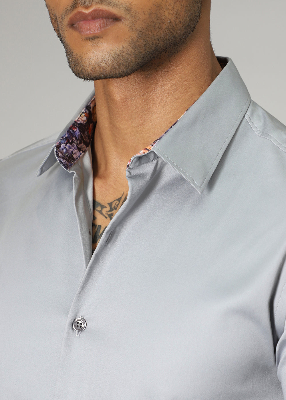 Grey Printed Cuff Shirt