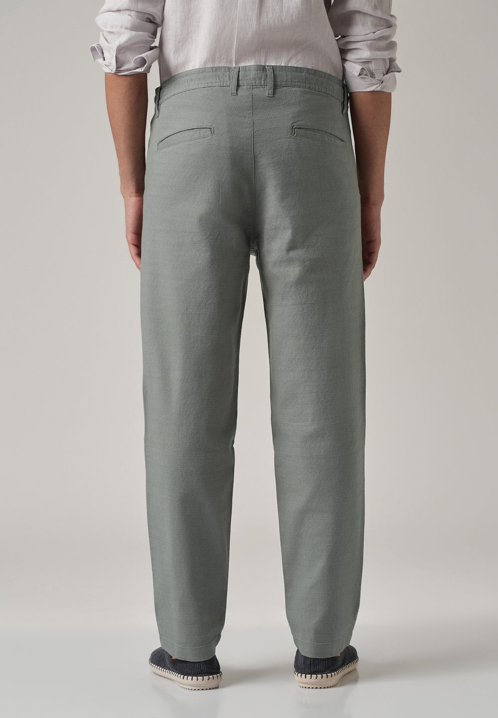 Grey Linen-Look Cotton Trousers