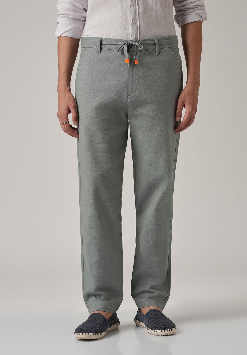 Grey Linen-Look Cotton Trousers