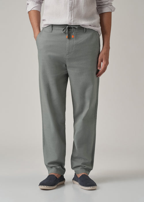 Grey Linen-Look Cotton Trousers