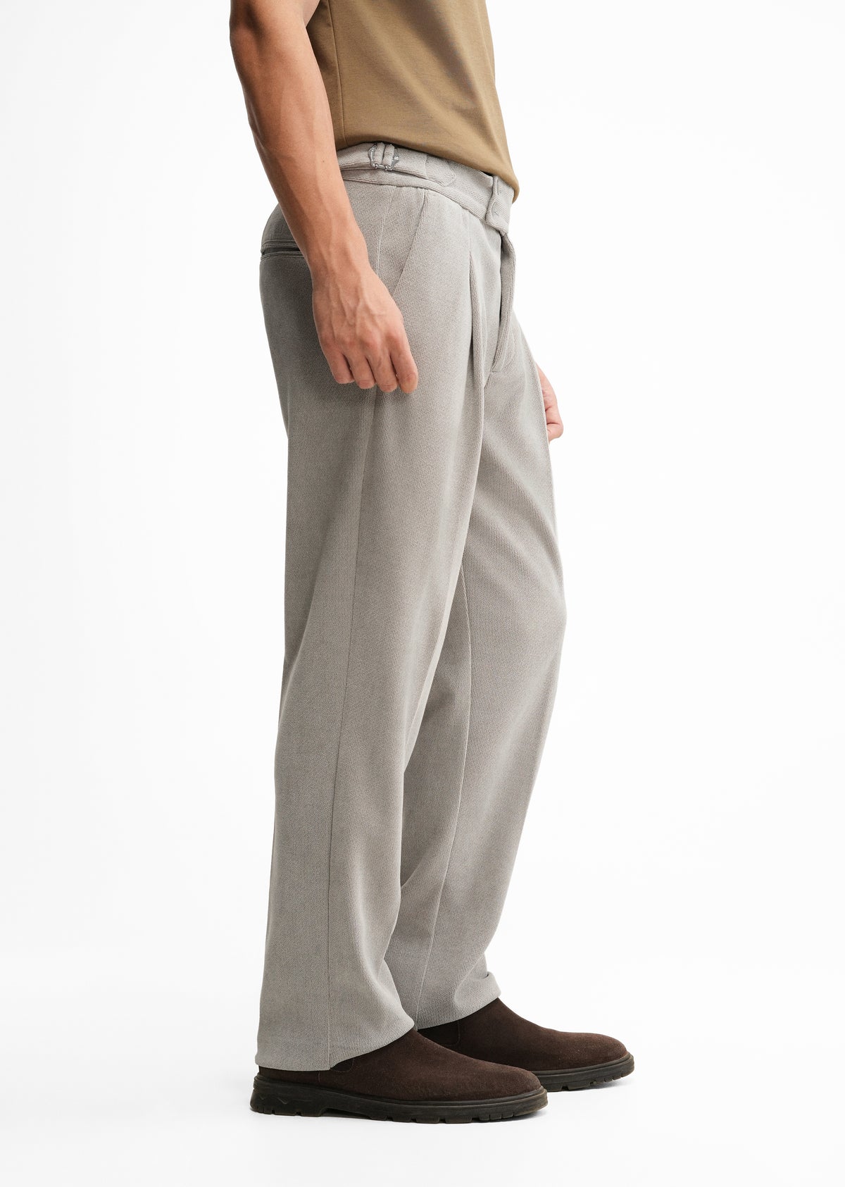 Grey Ribbed Stretch Gurkha Pant