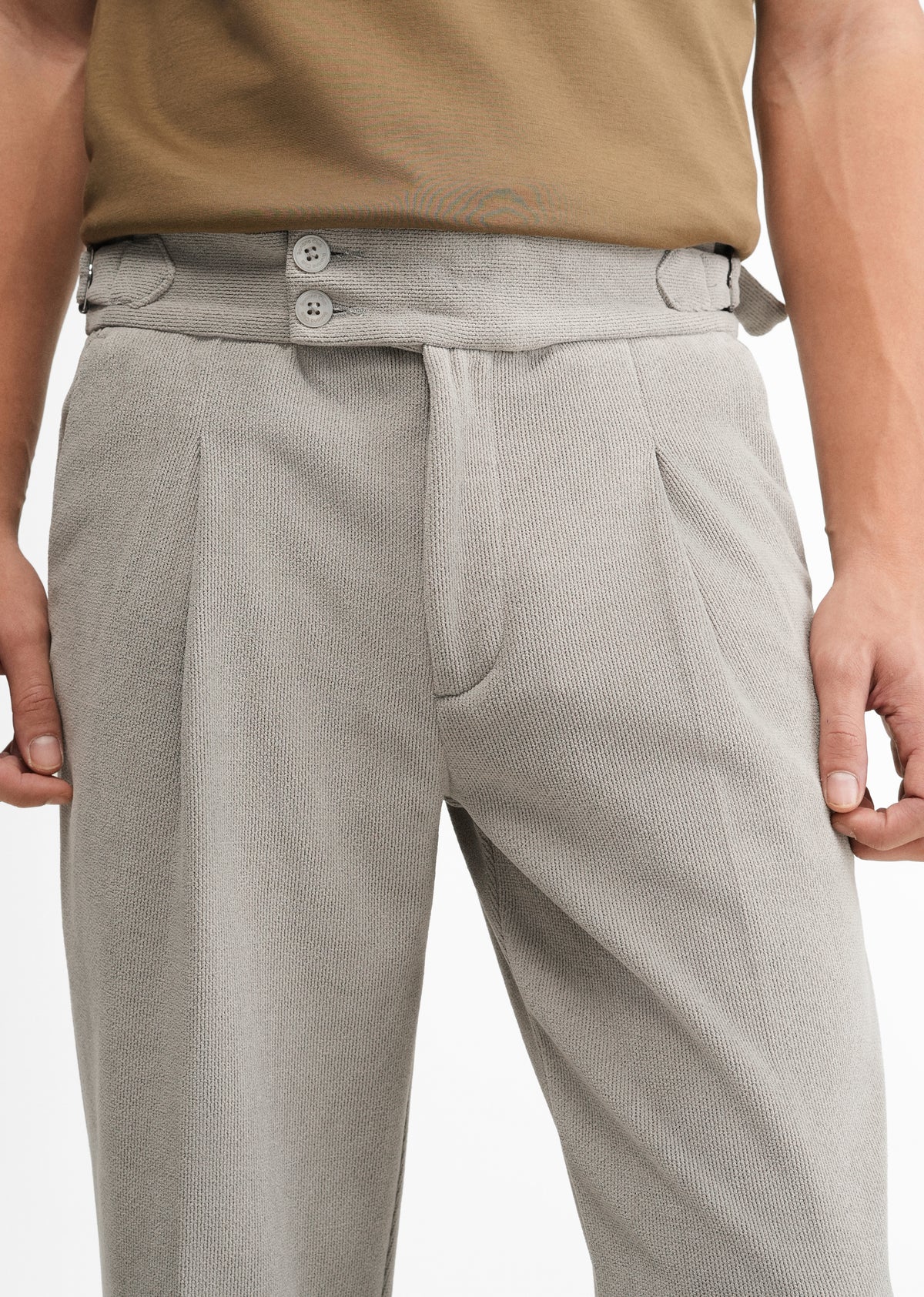 Grey Ribbed Stretch Gurkha Pant