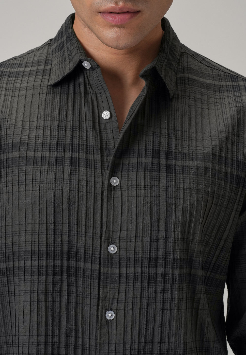 Self Pleat Grey Check Shirt
