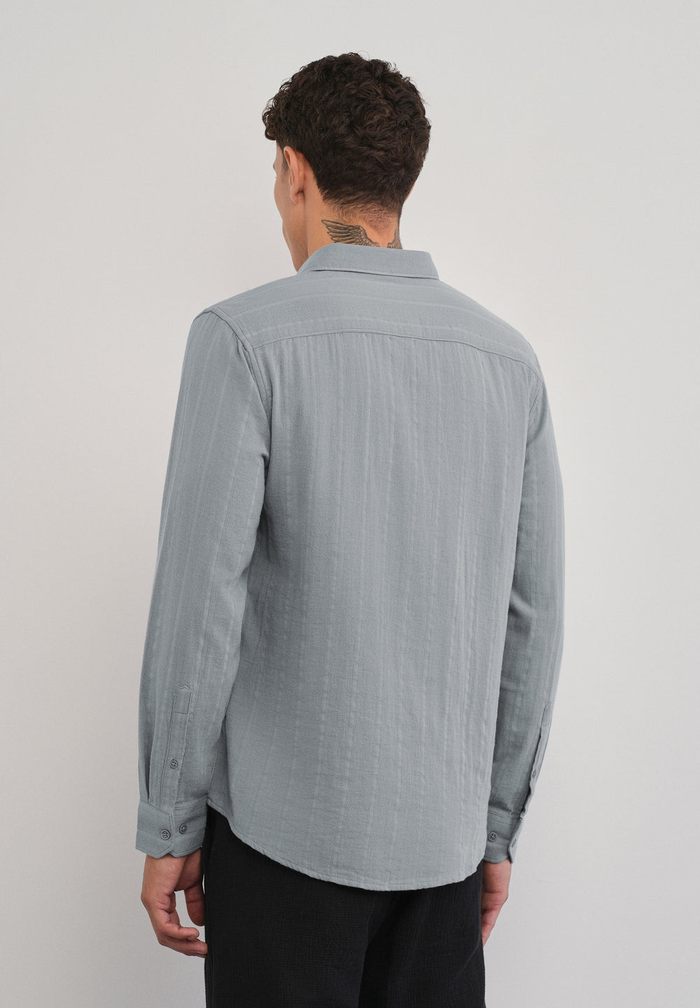 Grey Self Striped Cotton Shirt