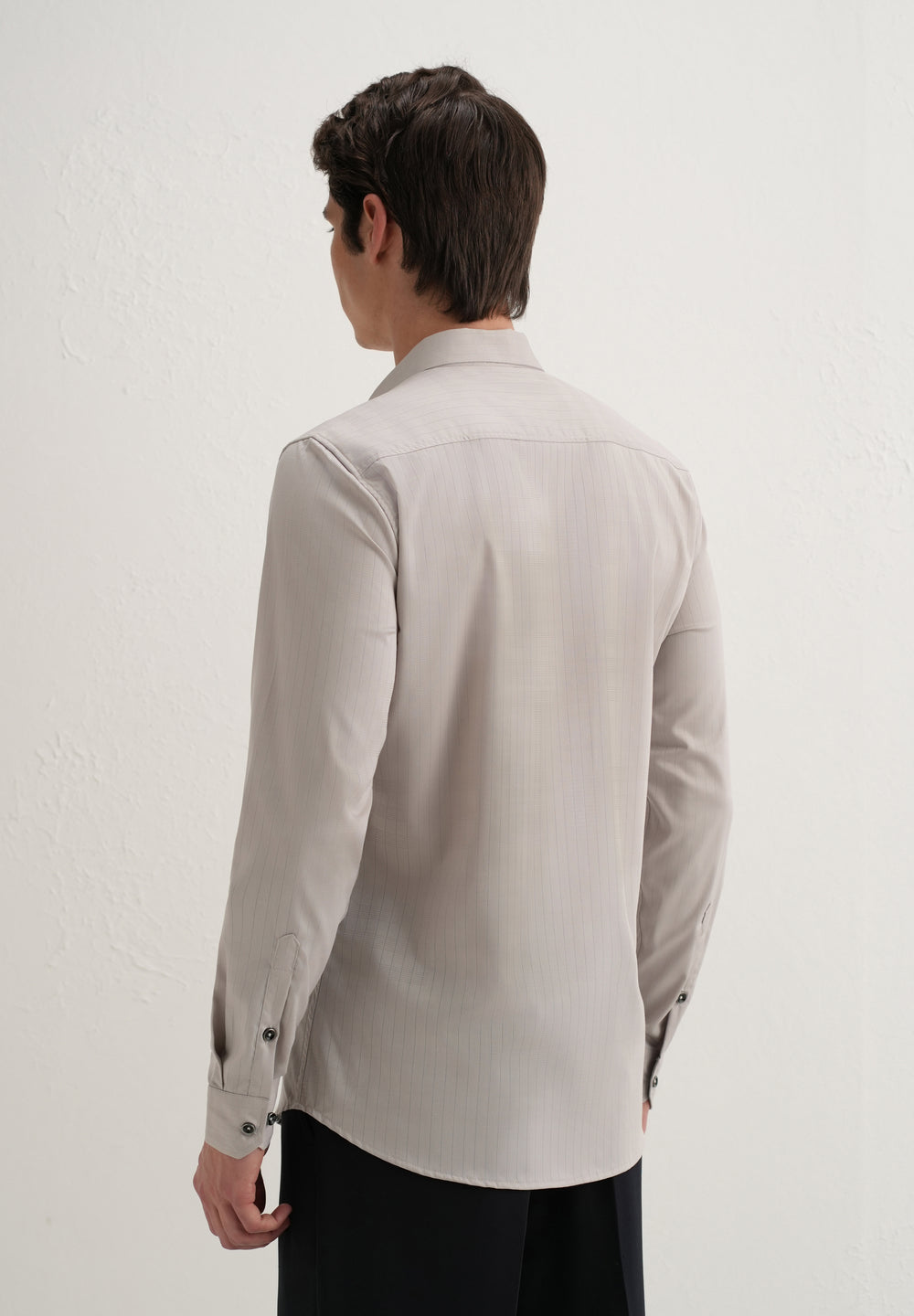 Grey Self Striped Plain Shirt