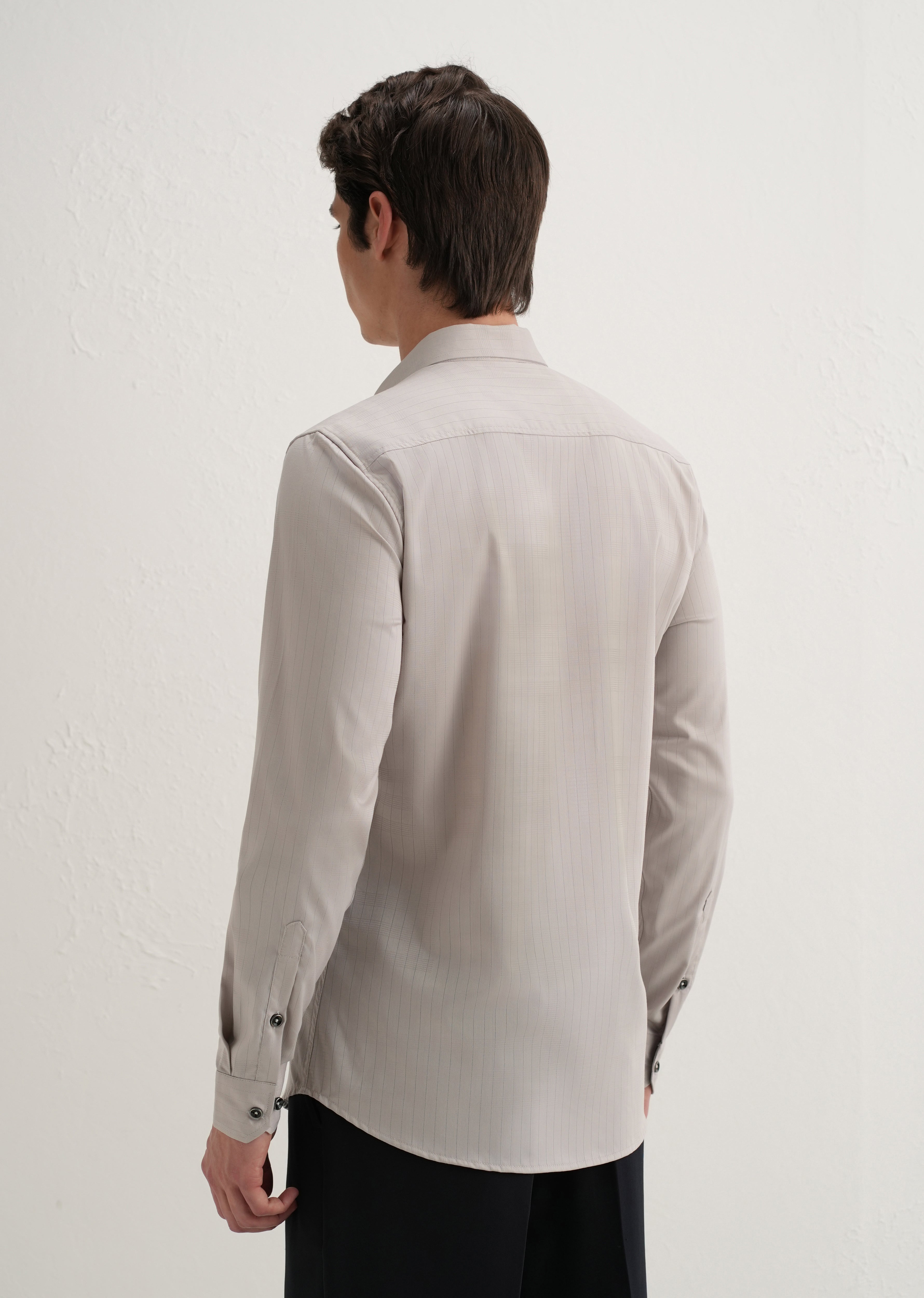 Grey Self Striped Plain Shirt