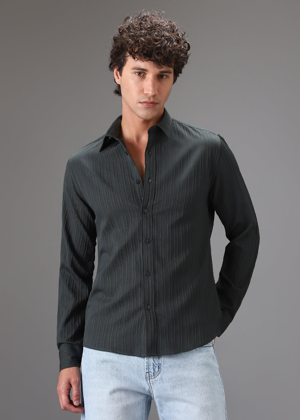 Grey Self Striped Shirt