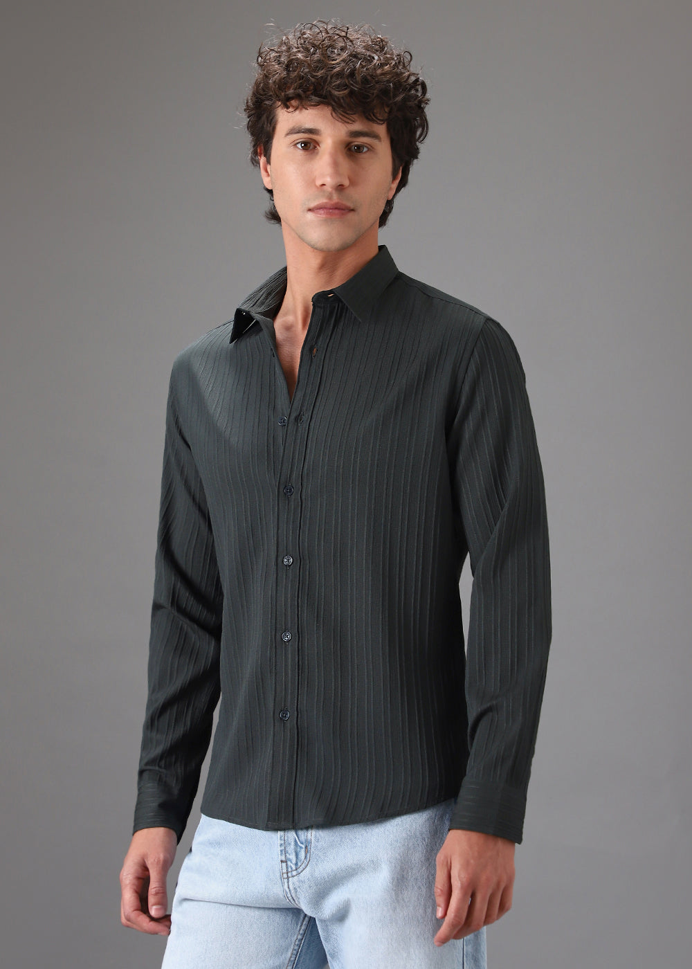 Grey Self Striped Shirt