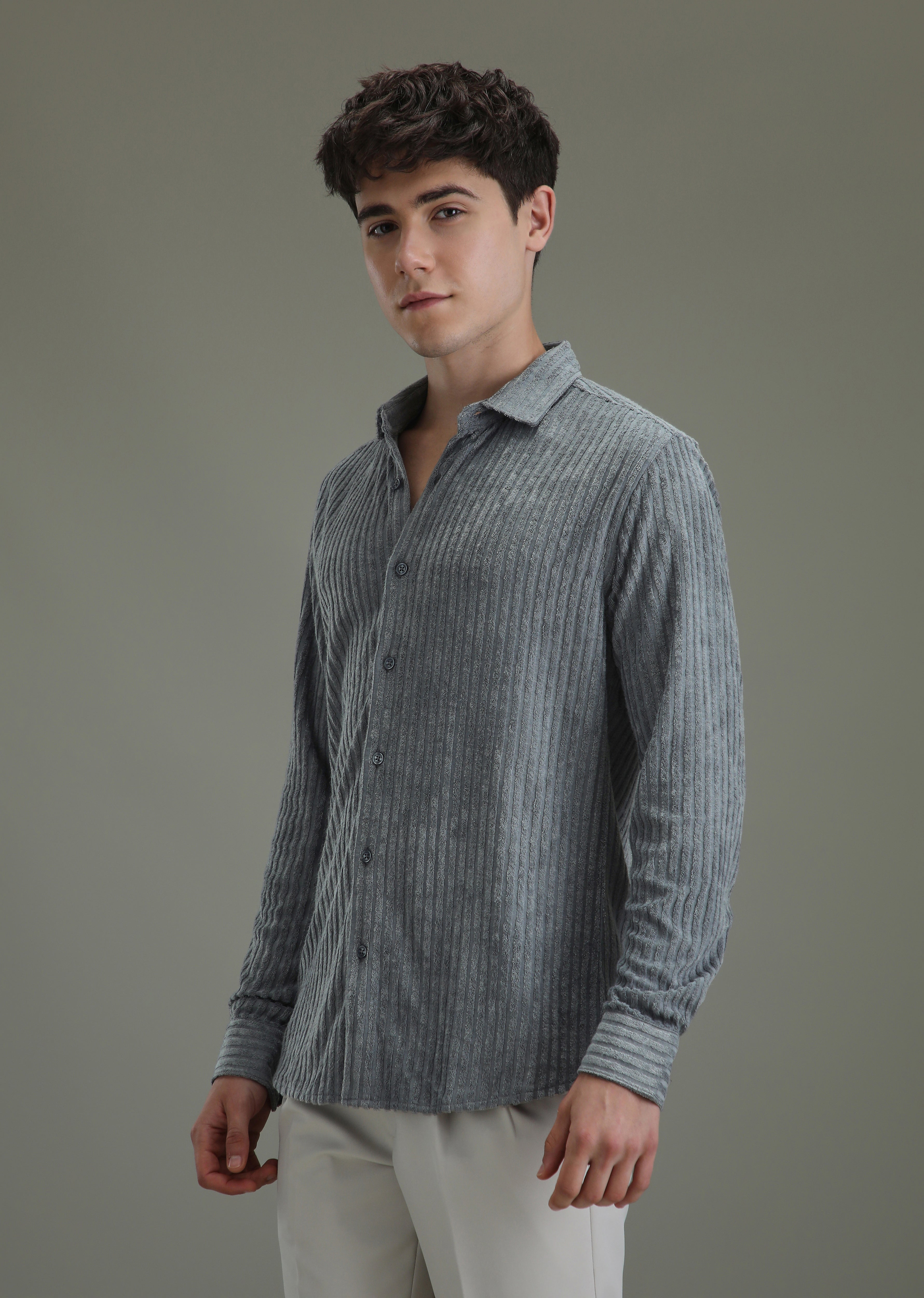 Grey Corduroy Stripe Shirt