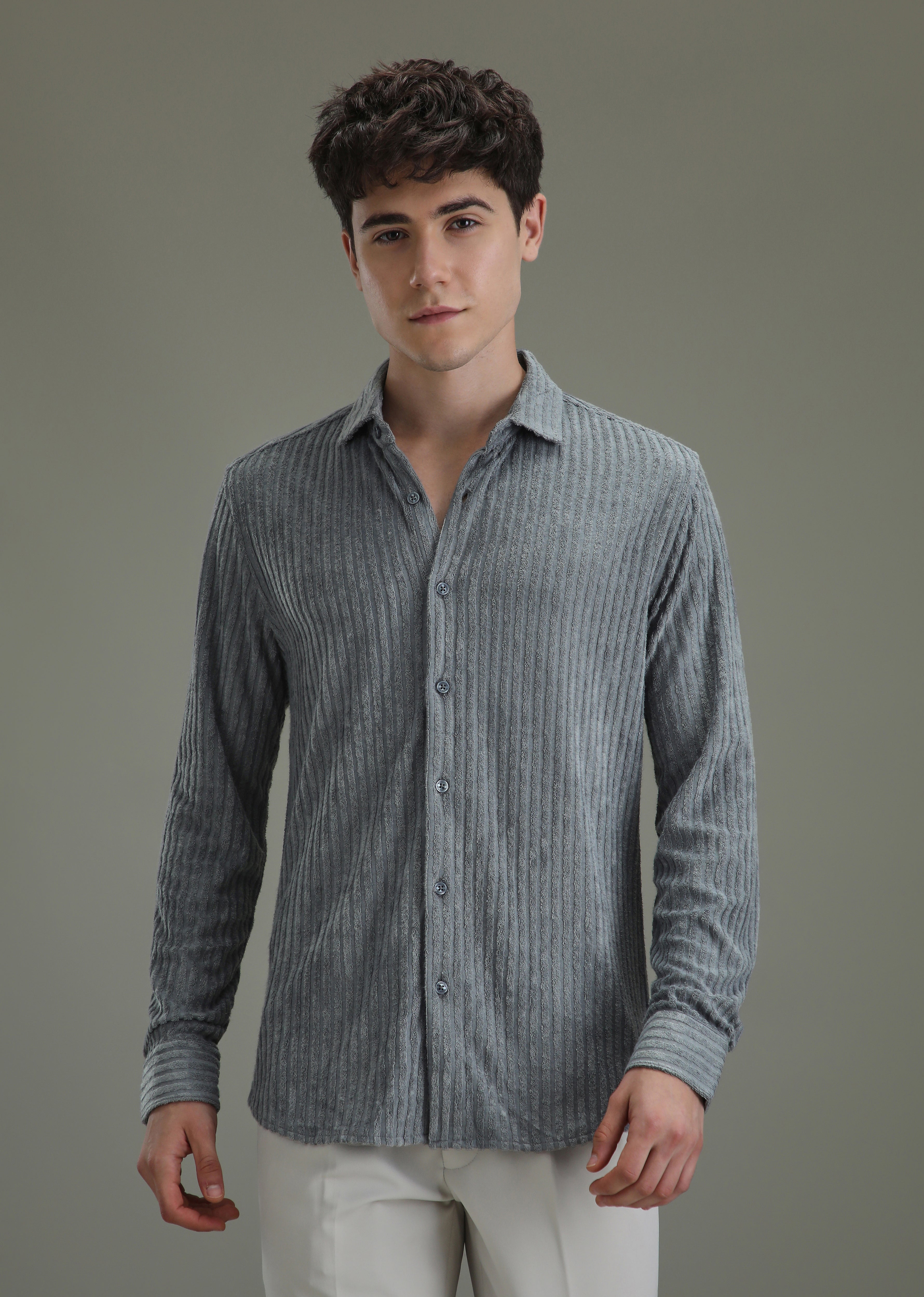 Grey Corduroy Stripe Shirt