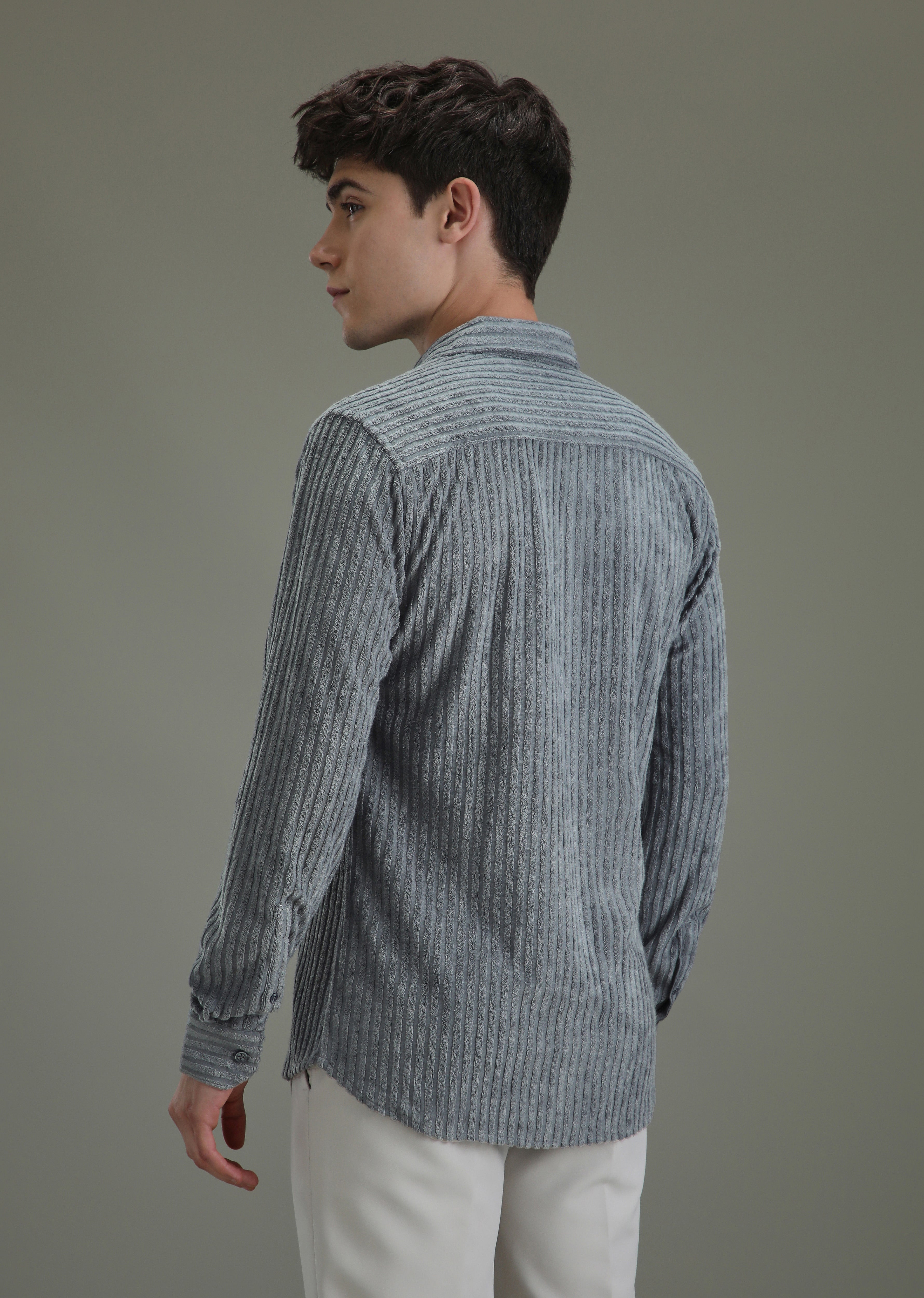 Grey Corduroy Stripe Shirt