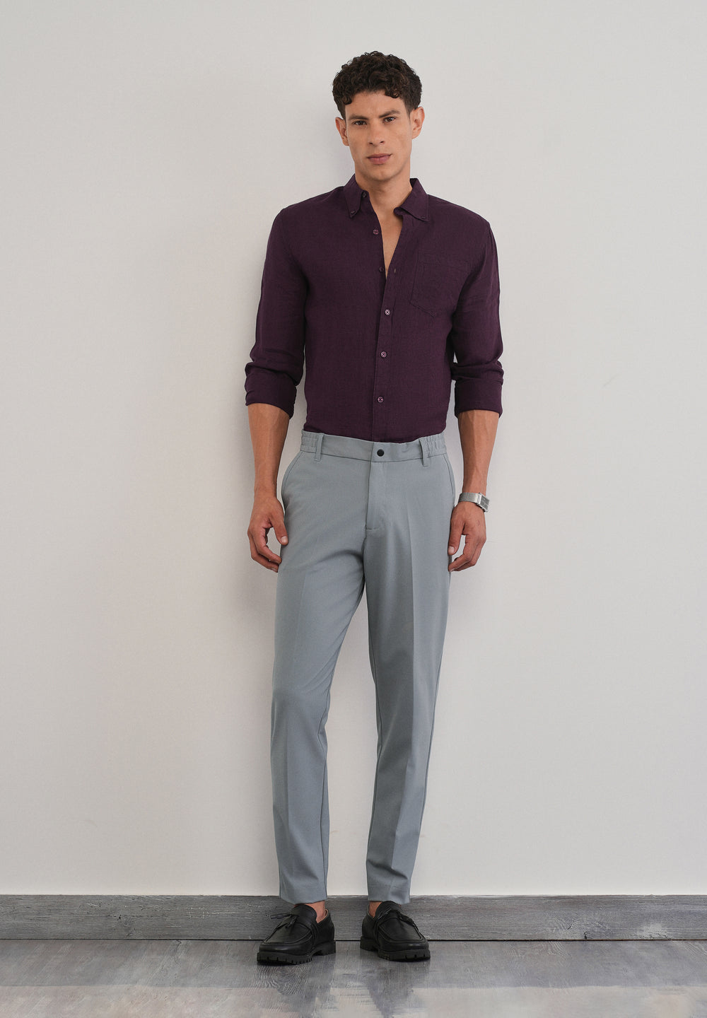 Grey Semi-Elastic Slim Fit Trouser