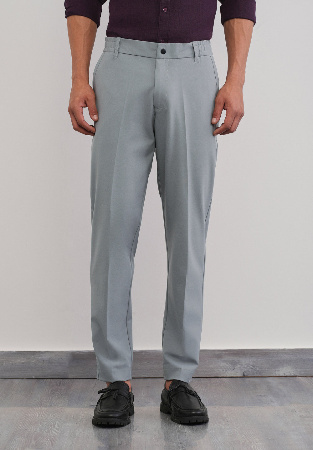 Grey Semi-Elastic Slim Fit Trouser