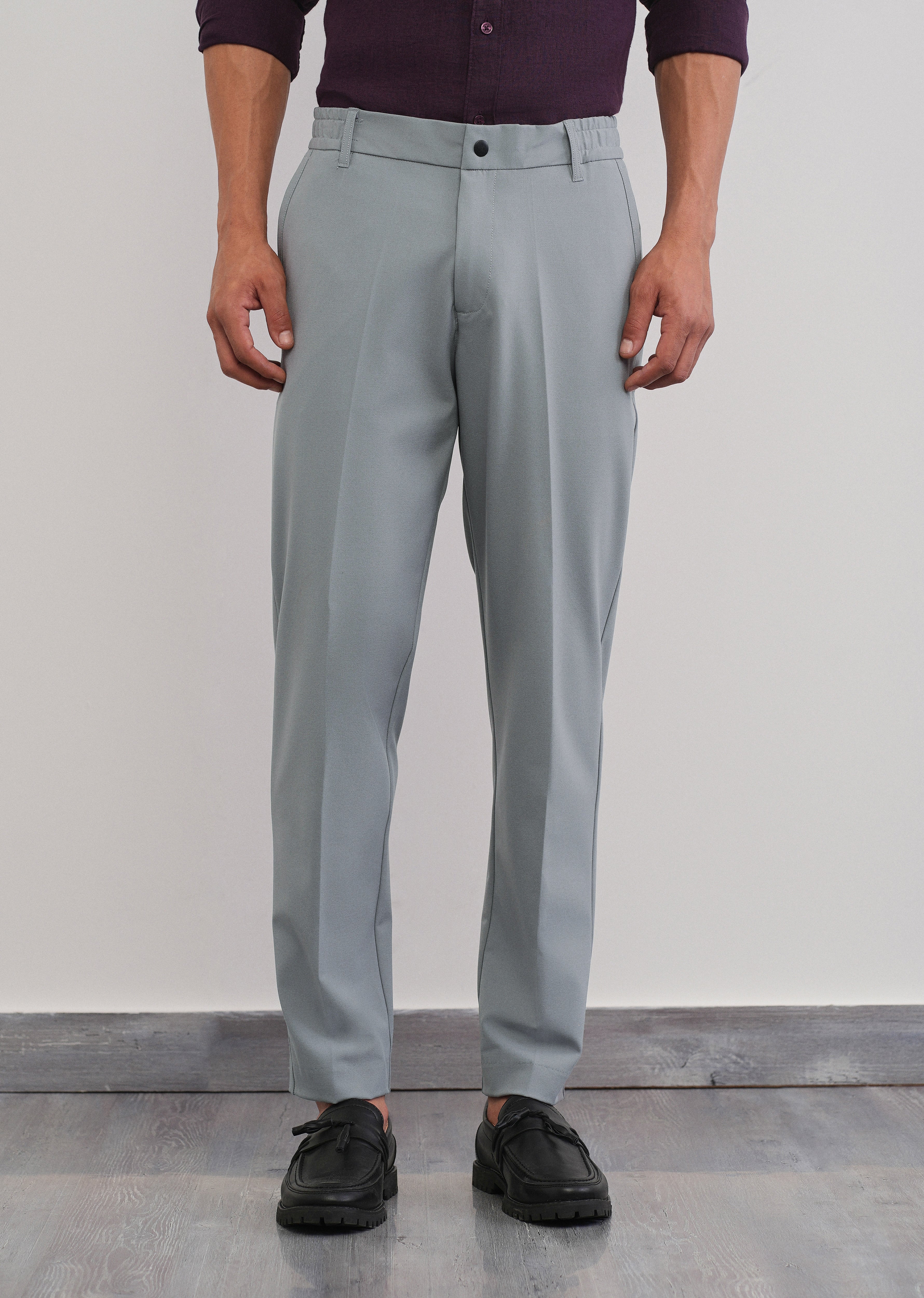 Grey Semi-Elastic Slim Fit Trouser