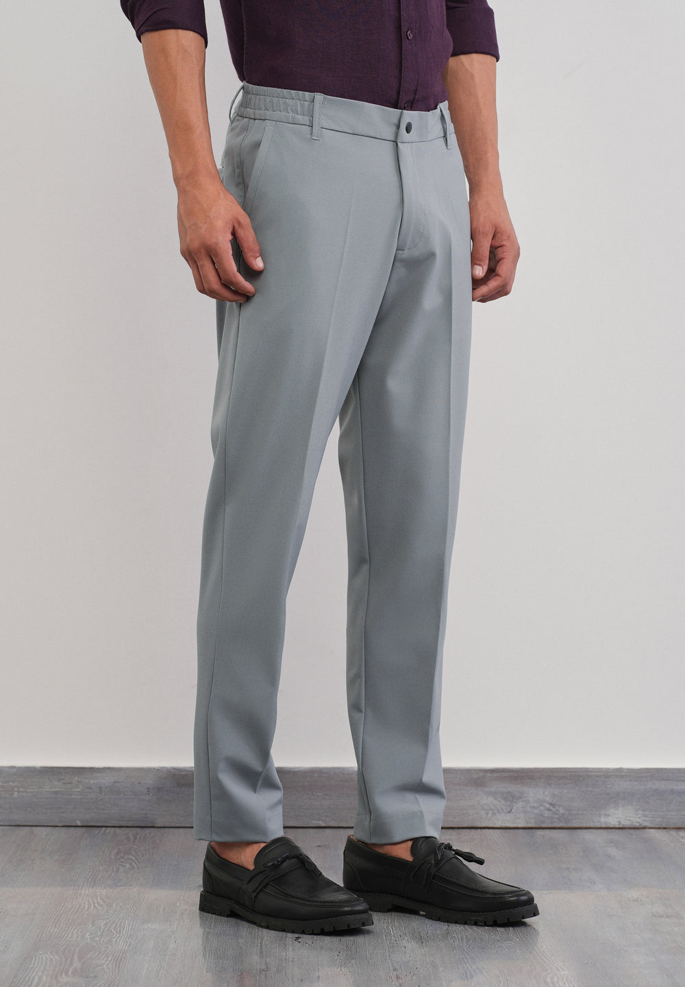 Grey Semi-Elastic Slim Fit Trouser