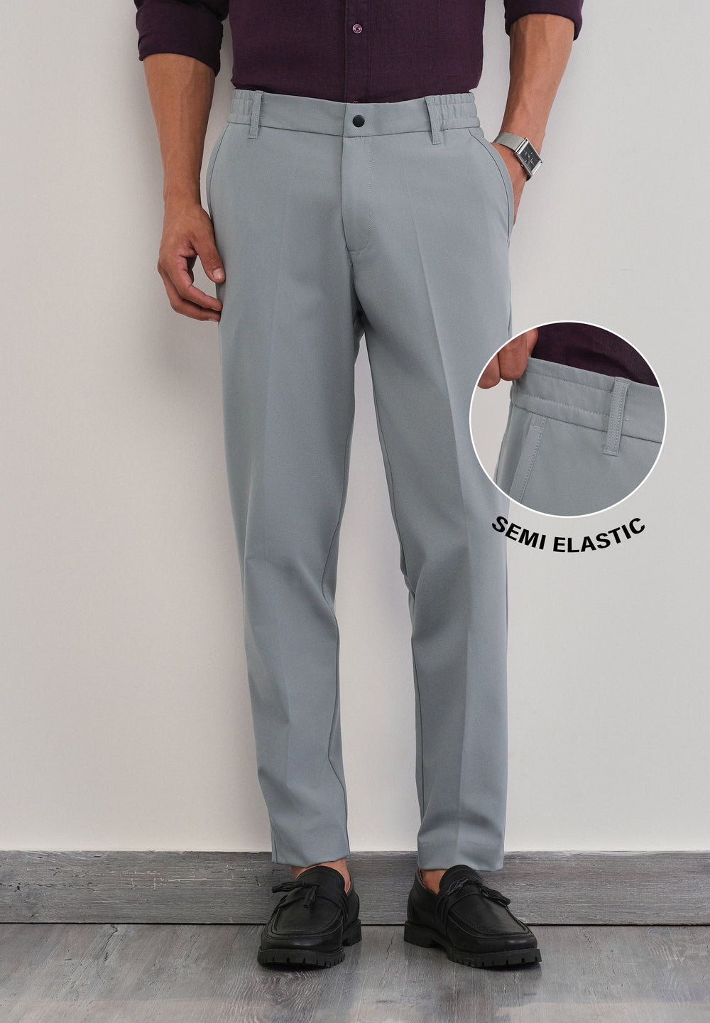 Grey Semi-Elastic Slim Fit Trouser