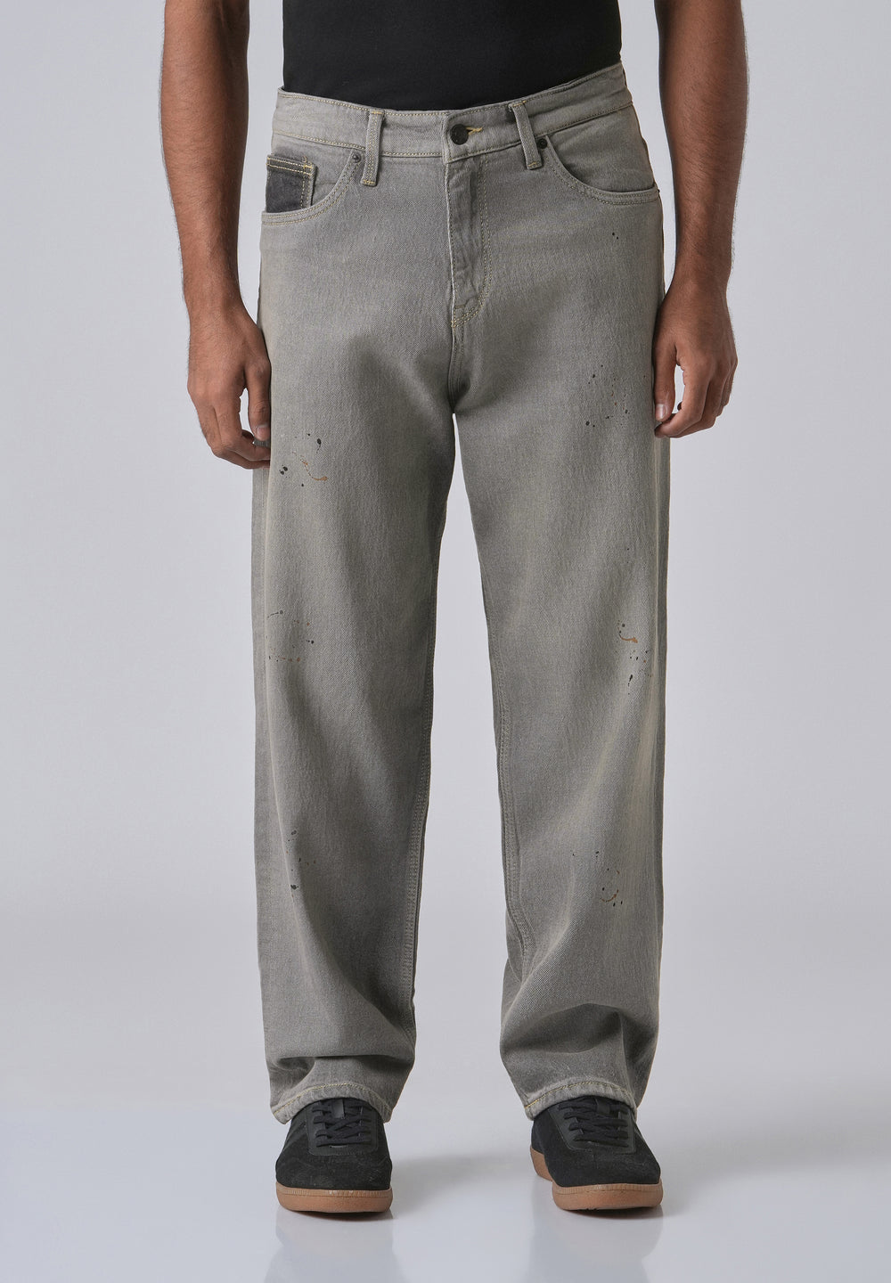 Grey Splatter Straight Fit Denim