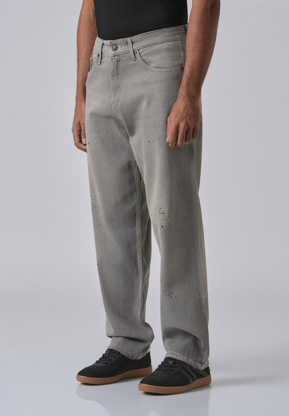 Grey Splatter Straight Fit Denim