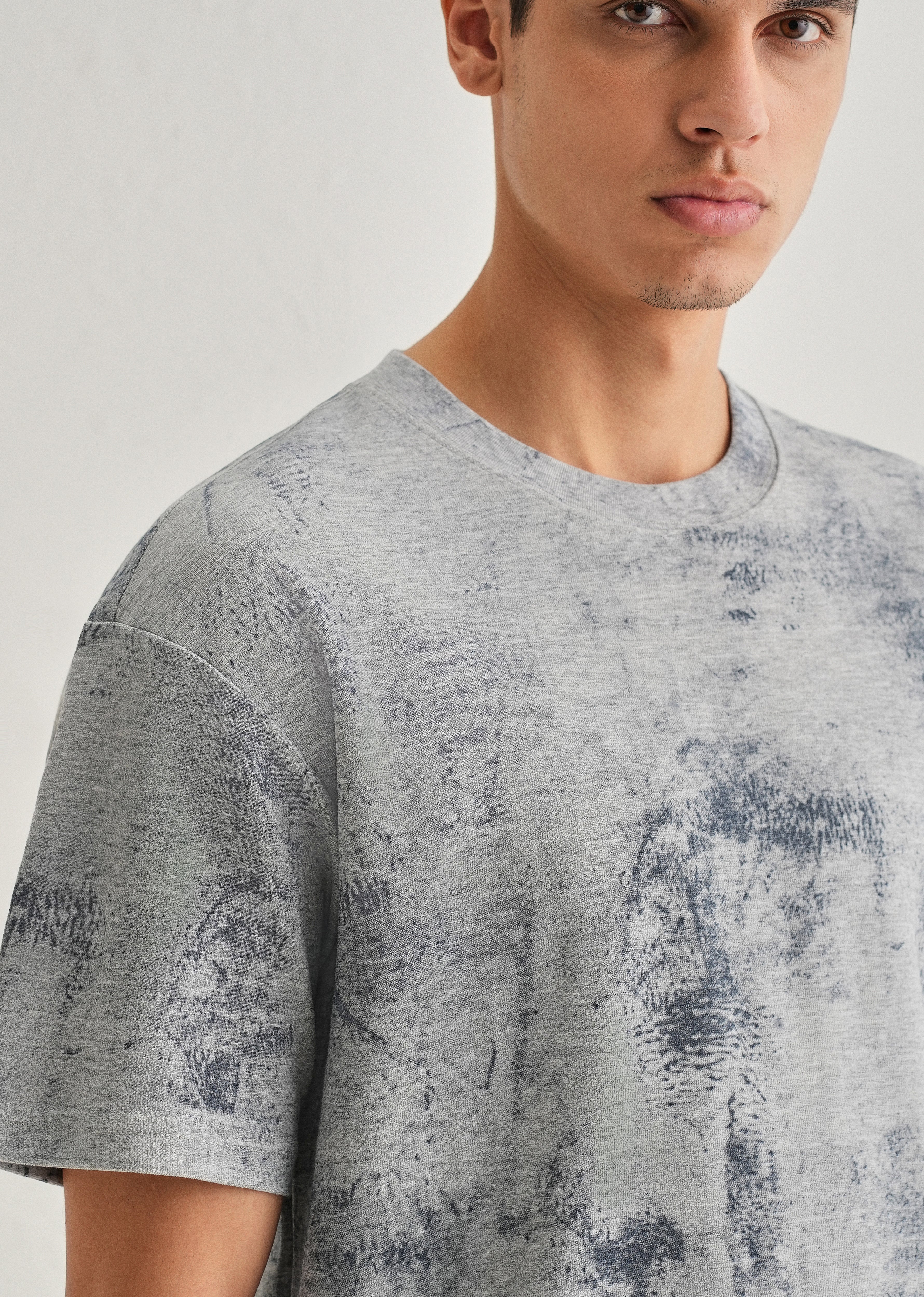 Grey Stone Wash Textured Oversized T-shirt