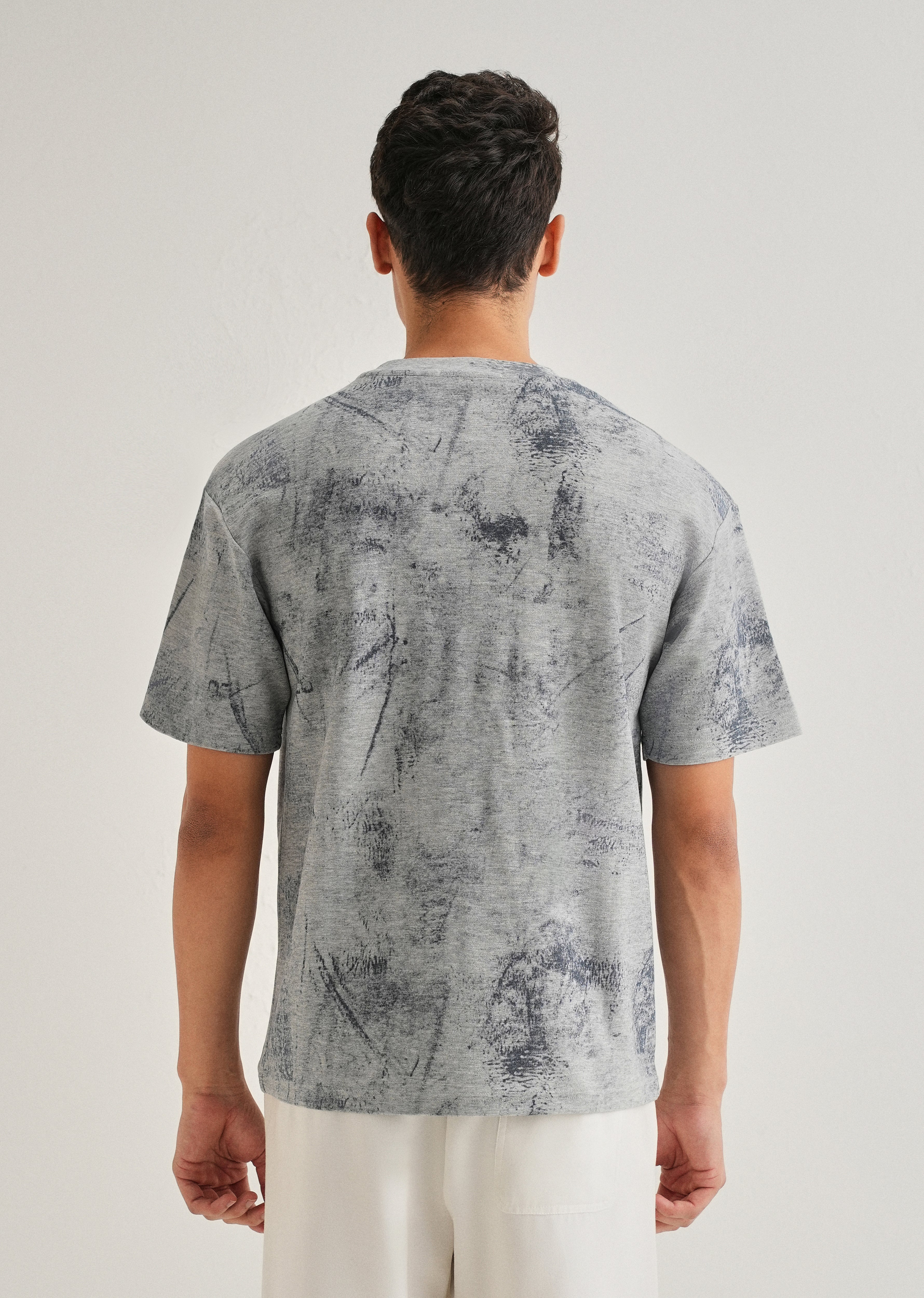 Grey Stone Wash Textured Oversized T-shirt