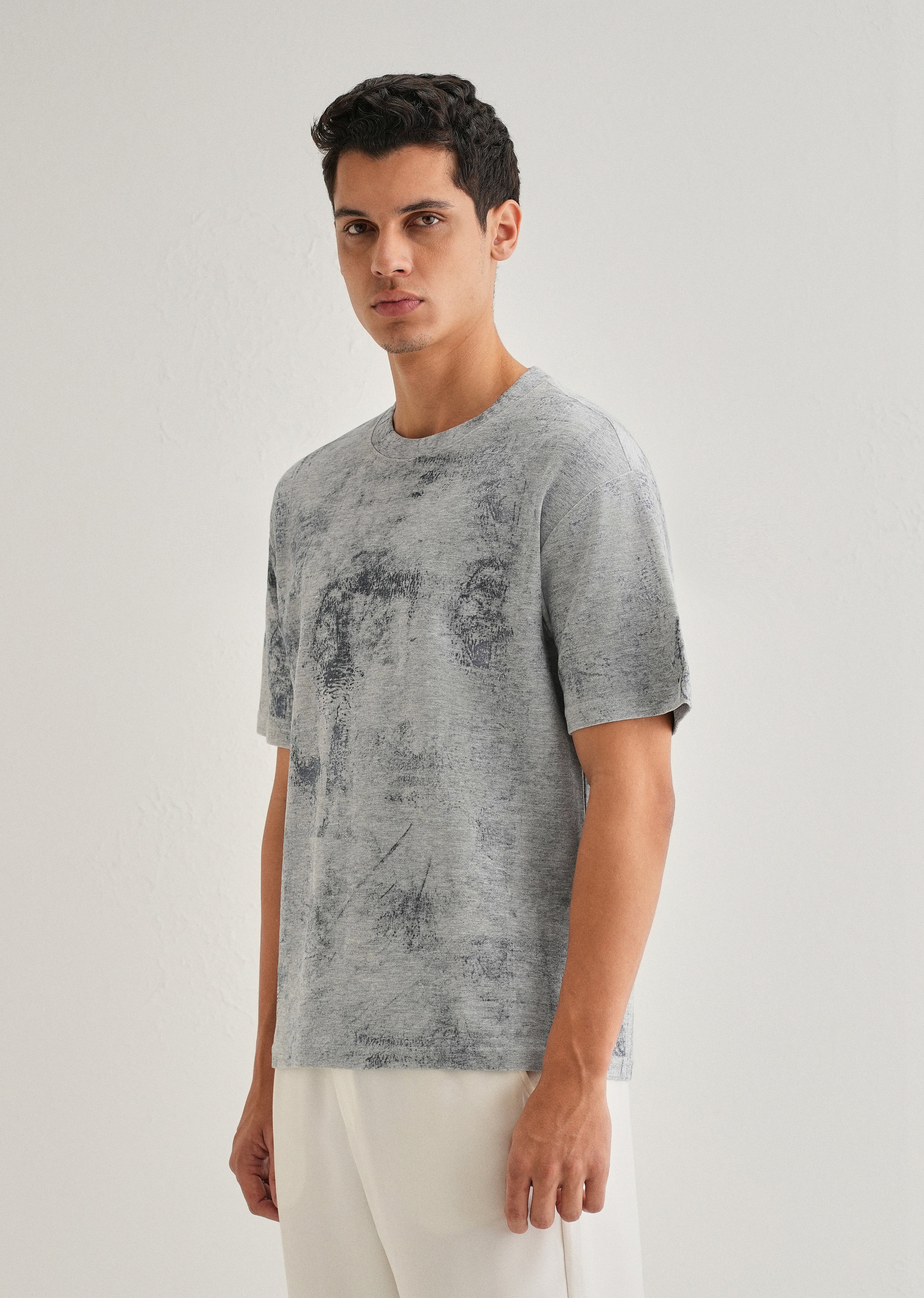 Grey Stone Wash Textured Oversized T-shirt
