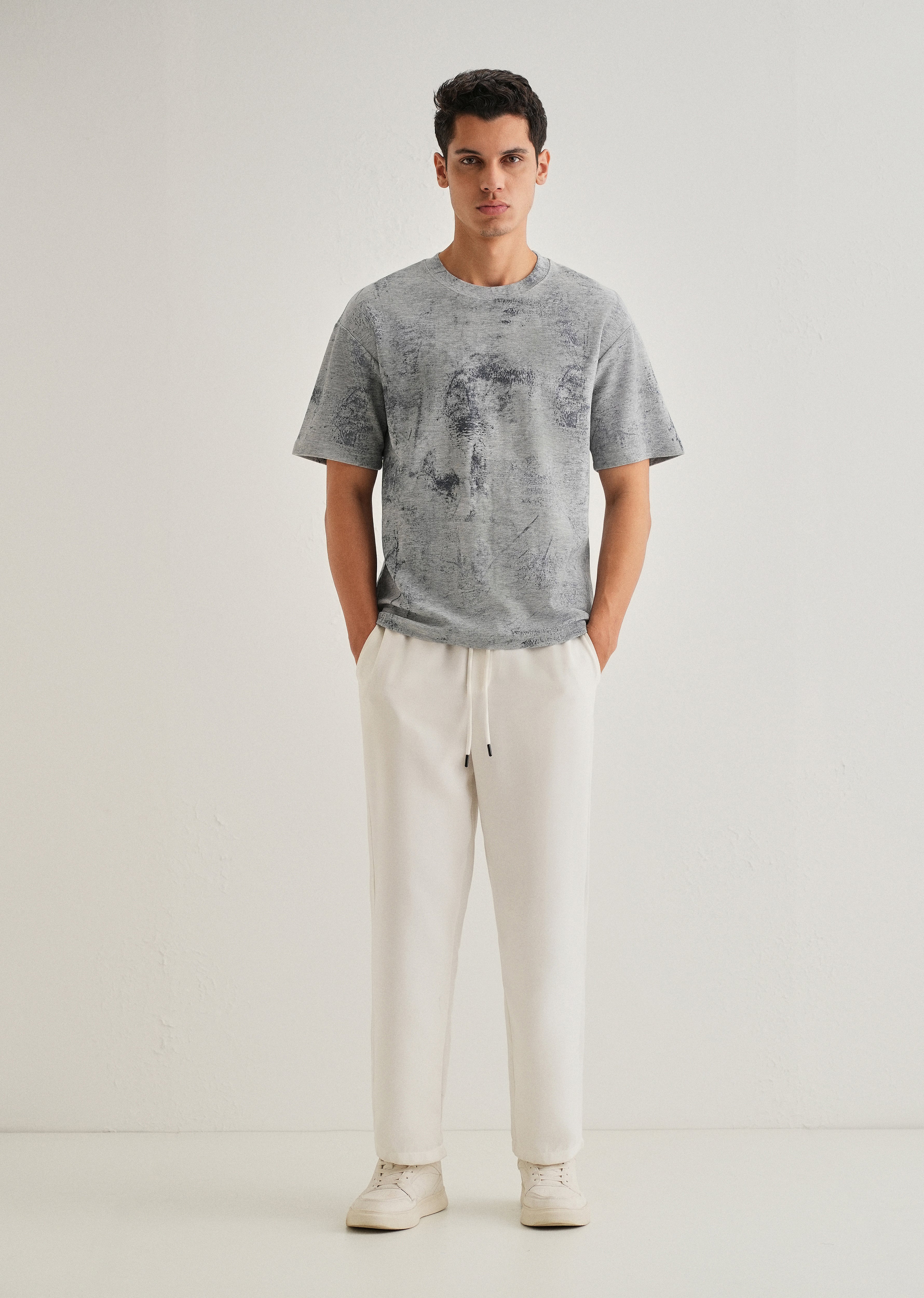 Grey Stone Wash Textured Oversized T-shirt