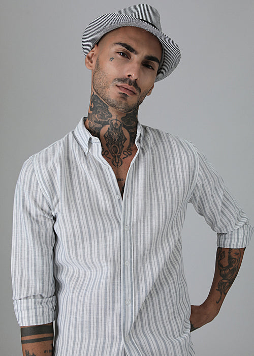 Grey Stripe Linen Shirt