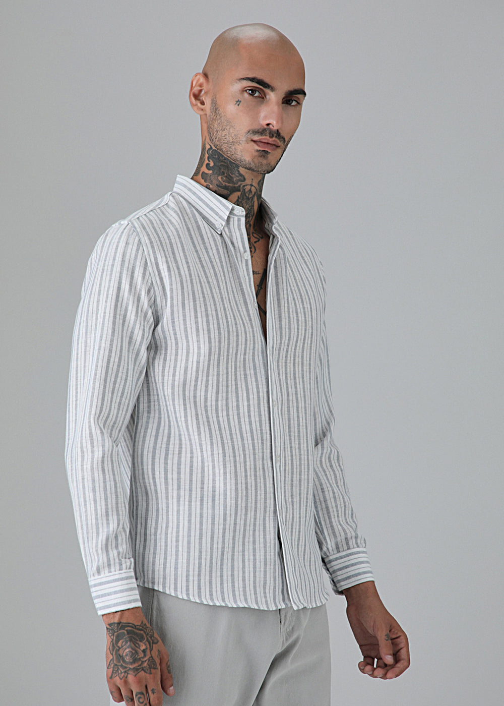 Grey Stripe Linen Shirt