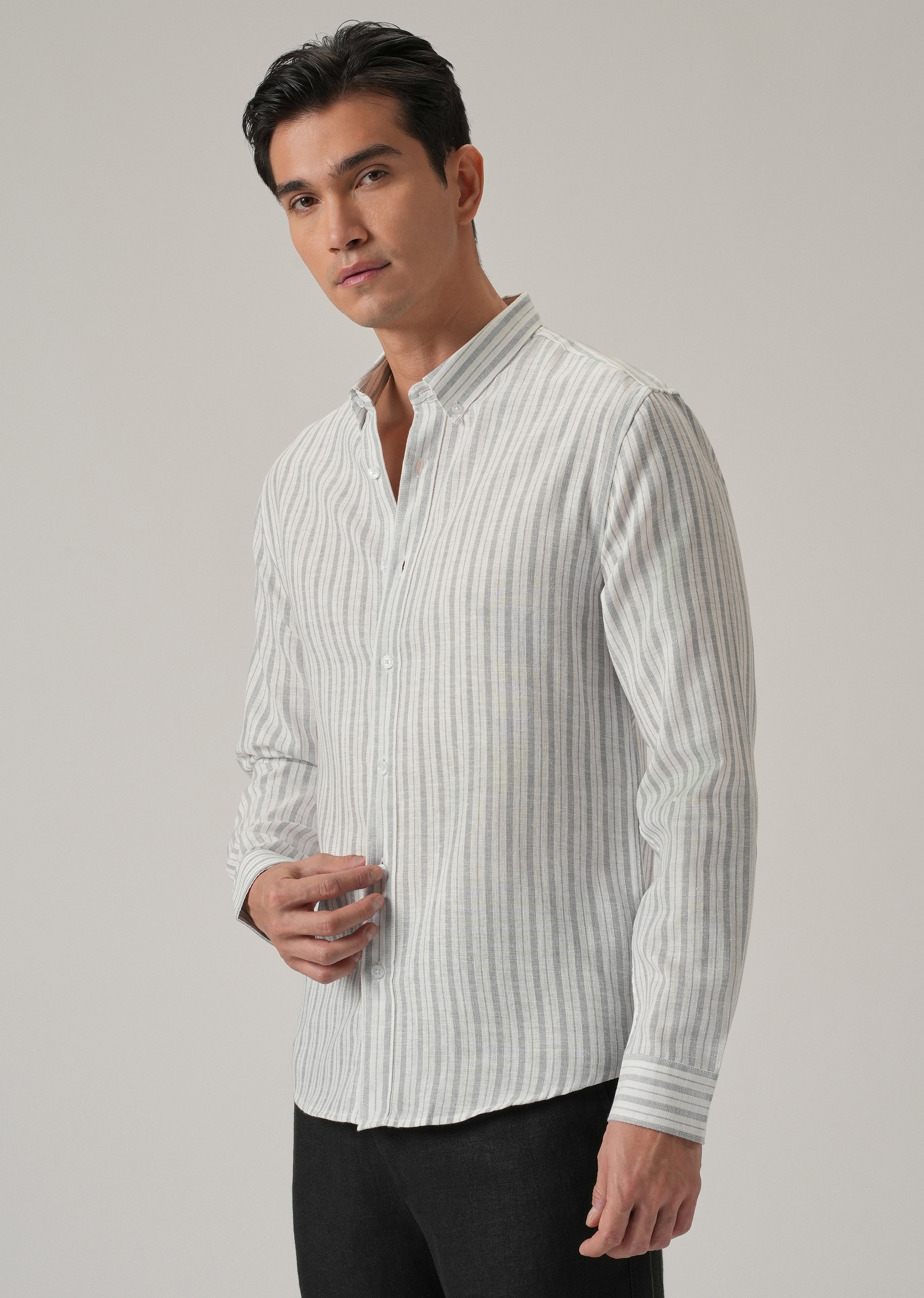 Grey Stripe Linen Shirt