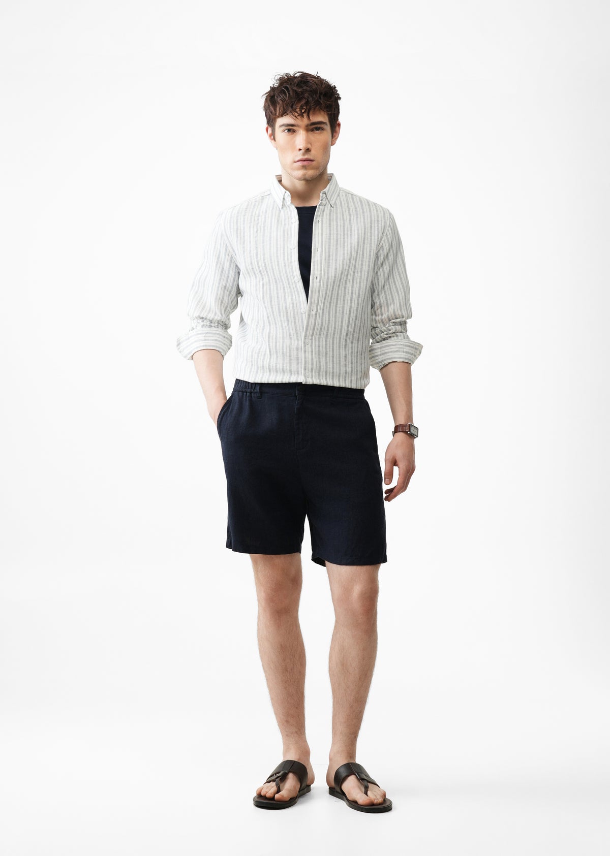 Grey Striped Linen Shirt