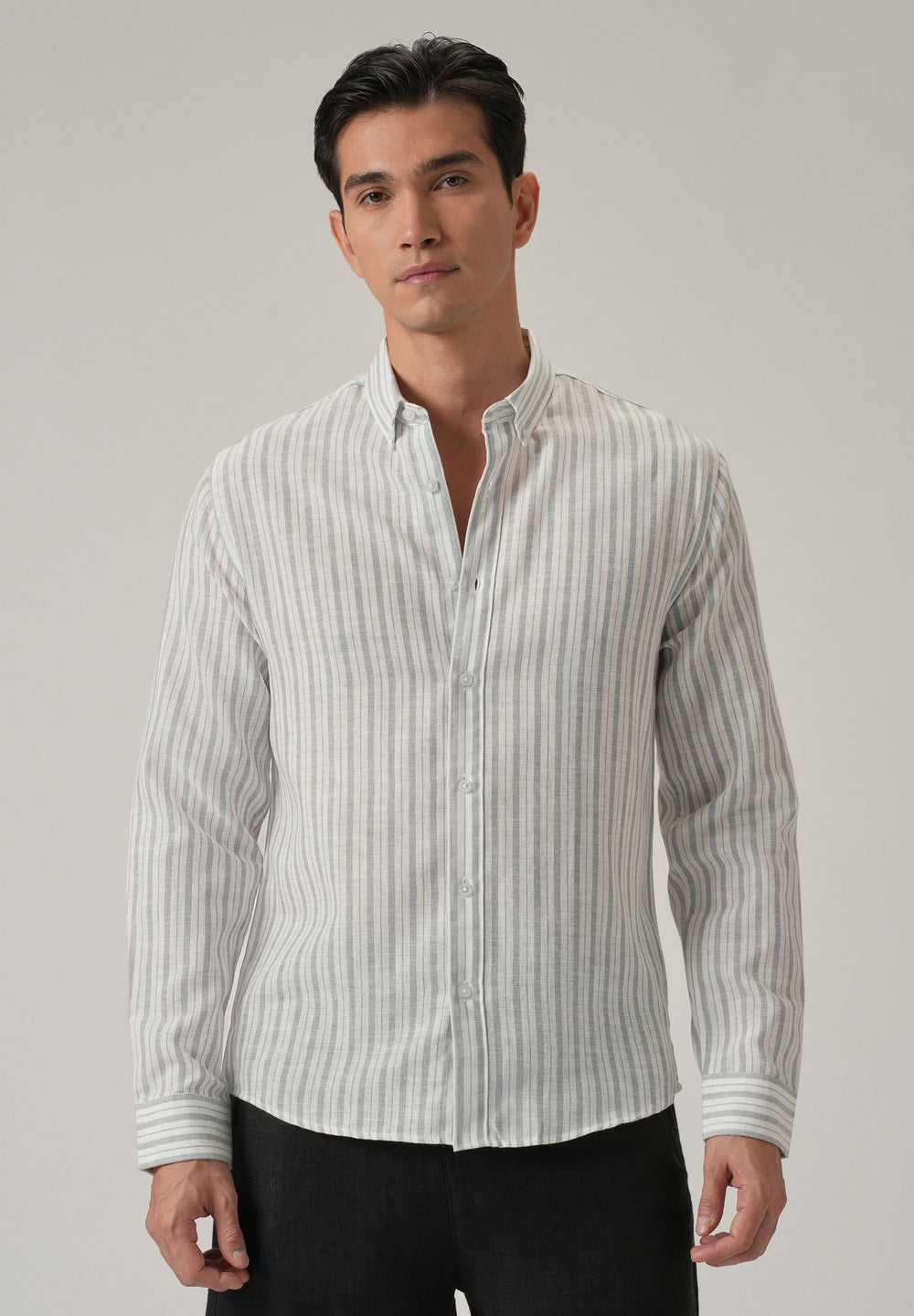 Grey Stripe Linen Shirt