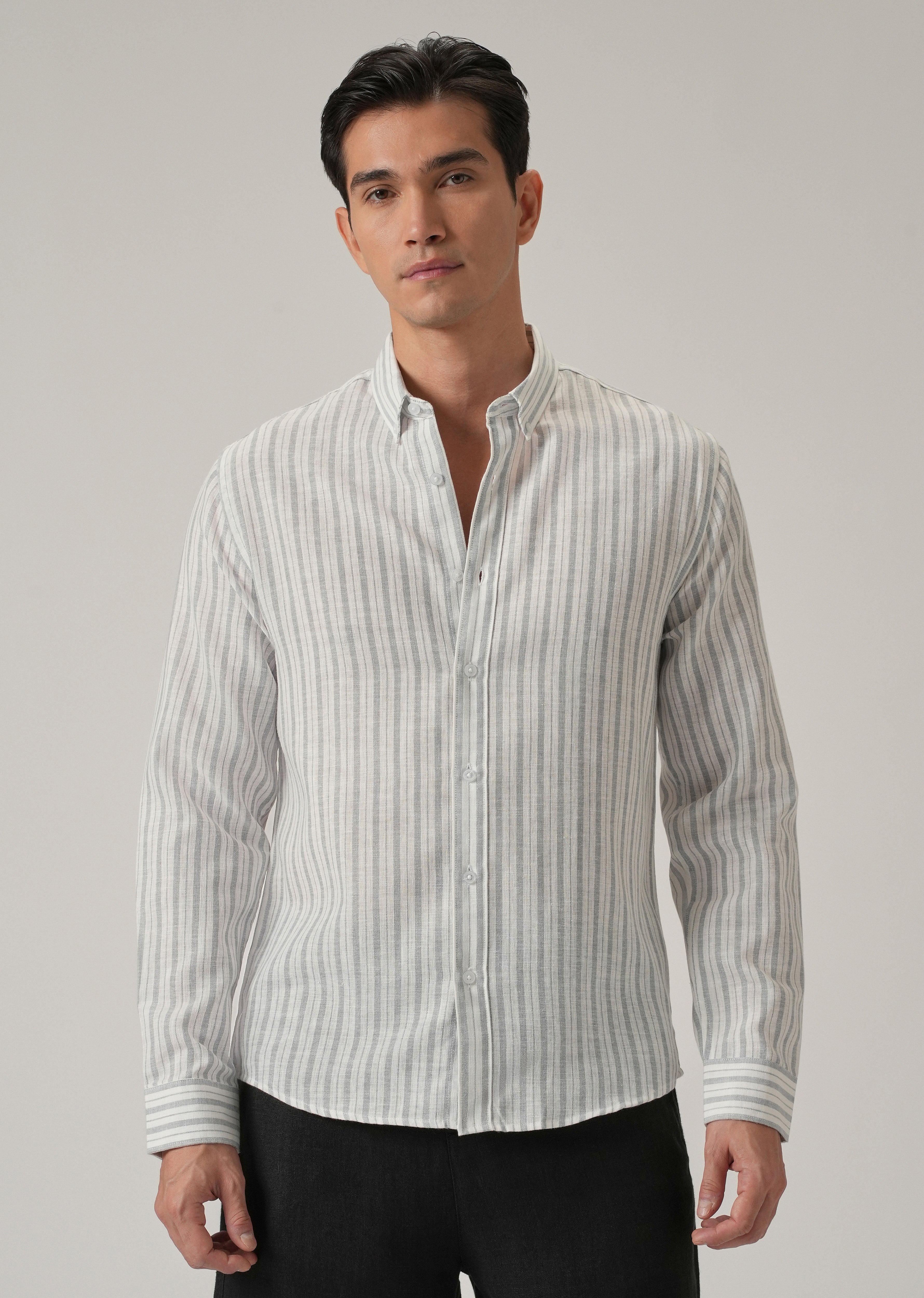 Grey Stripe Linen Shirt