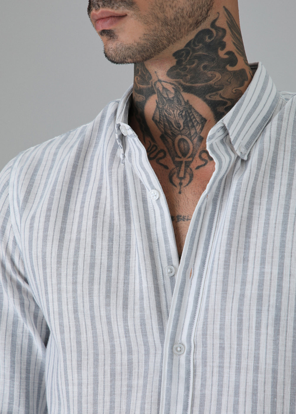 Grey Stripe Linen Shirt