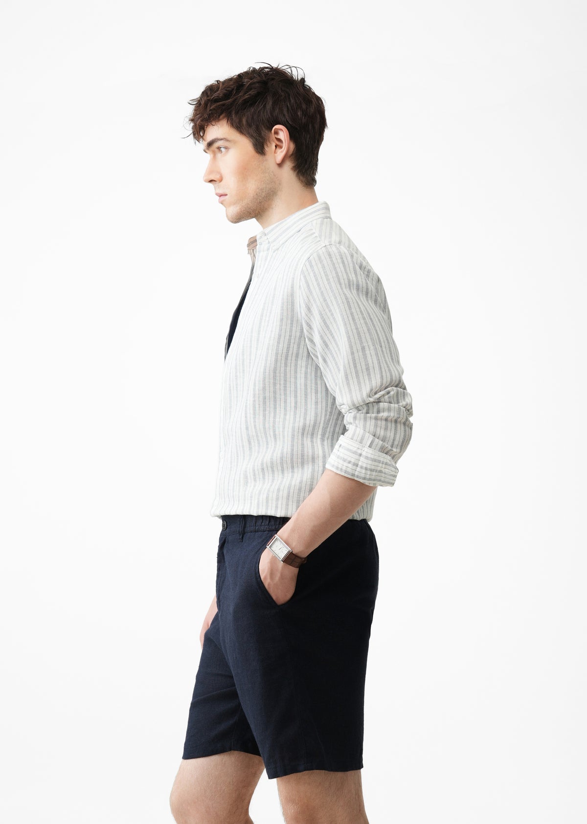 Grey Striped Linen Shirt