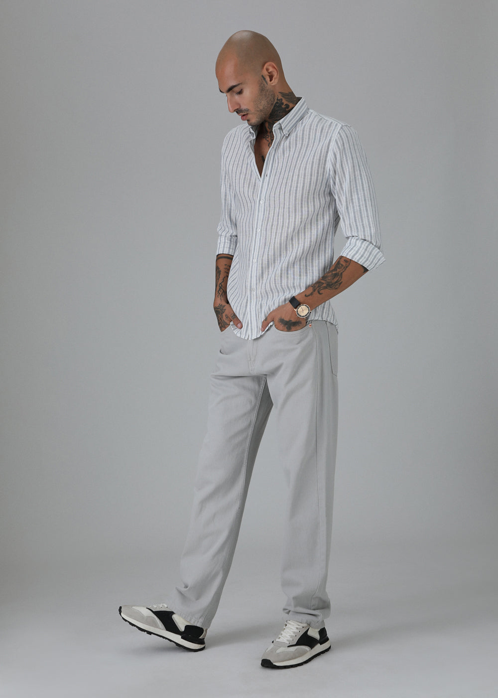 Grey Stripe Linen Shirt