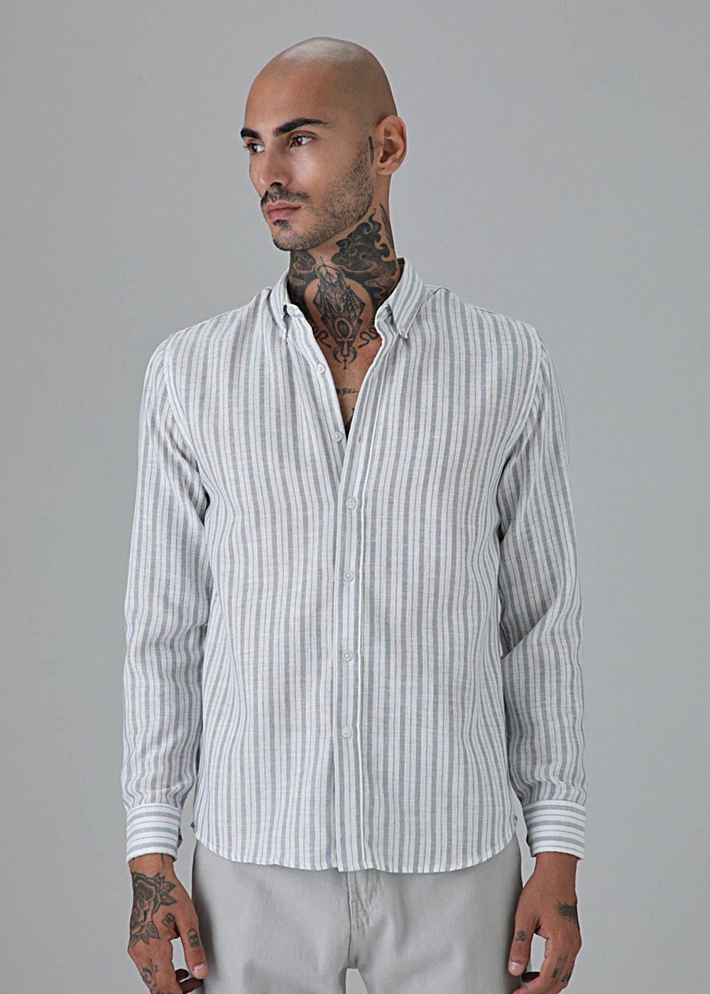 Grey Stripe Linen Shirt