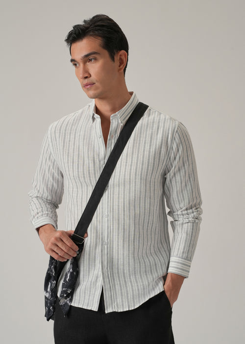 Grey Stripe Linen Shirt